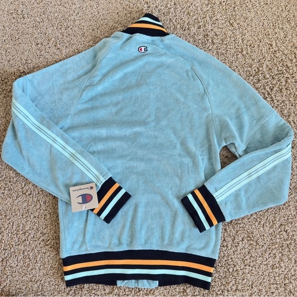 Champion Turquoise Jacket Casual Sport Velor Bomber Mens Size Large Full Zip - Picture 2 of 8